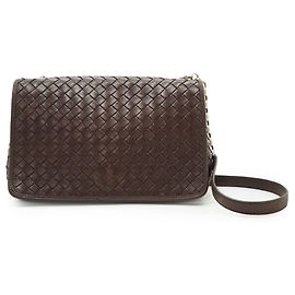 Bottega Veneta Borsa a tracolla vintage in pelle Intrecciato marrone con catena