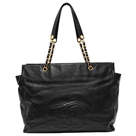 Chanel Vintage 1996 Coco Mark Caviar Chain Tote Bag in Schwarz