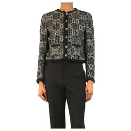 Gucci Chaqueta corta de tweed GG gris oscuro - size UK 6