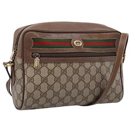 GUCCI GG Supreme Web Sherry Line Bag PVC Beige Gold 119 02 088