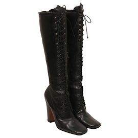 Alaïa hohe Lederstiefel mit Schnürung Schwarz