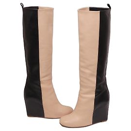 Céline Celine Stivali Bicolore con Zeppa in Pelle