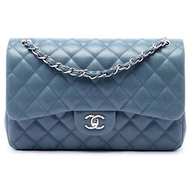 Chanel Blue Jumbo Classic Lambskin Double Flap