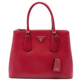Prada Galleria Double Zip Satchel aus Saffiano-Leder, rot, Medium
