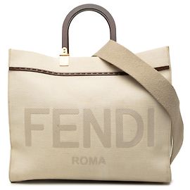 Borsa Shopper Sunshine Fendi Medium in tela marrone