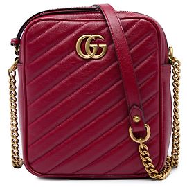Gucci Red GG Marmont Matelasse Leather Double Zip Crossbody