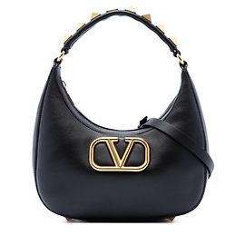 Borsa Hobo Valentino in pelle di vitello nera con borchie e zip