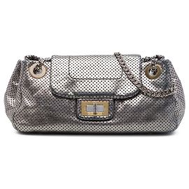 Chanel Silver Metallic Perforated Calfskin Reissue 2.55 Drill Accordion Flap