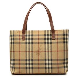 Burberry Beige Mini Haymarket Check Tote aus beschichtetem Canvas