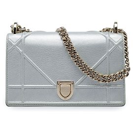 Dior Silver Small Metallic Grained Calfskin Diorama Flap