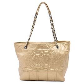 Chanel Gold Large Distressed Calfskin Shopping In Moscow Tote