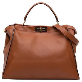 Bolso Satchel Peekaboo Iconic Fendi de cuero marrón Large