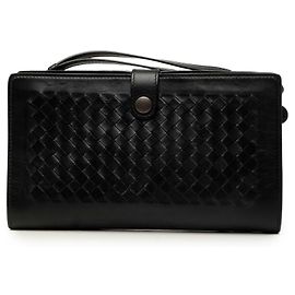 Clutch Bottega Veneta em Nappa com acabamento Intrecciato preto