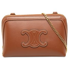 Céline Celine Cuir Triomphe Clutch mit Kette aus glattem braunem Kalbsleder