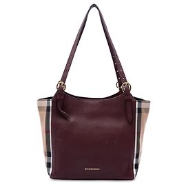 Borsa tote Canterbury Burberry Red Small Derby in pelle di vitello e tela House Check