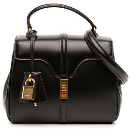 Céline Celine Mini Borsa 16 con manico in pelle di vitello liscia nera