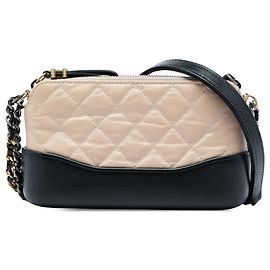 Clutch Gabrielle con doppia zip e catena in pelle di vitello invecchiata bicolore beige Chanel
