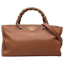 Borsa Gucci Brown Medium Calfskin Bamboo Shopper
