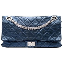 Chanel Blue Metallic Quilted Aged Calfskin Reissue 2.55 Double Flap 228