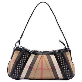Borsa a tracolla Burberry in tela House Check con rifiniture in pelle borchiata marrone