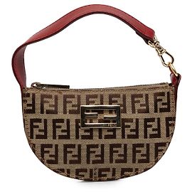Borsa a mezzaluna Fendi Mini Zucchino Canvas Beige