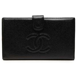 Cartera larga bifold Chanel Black CC Caviar