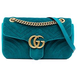 Borsa a tracolla Gucci Blue Medium GG Marmont Matelassé in velluto