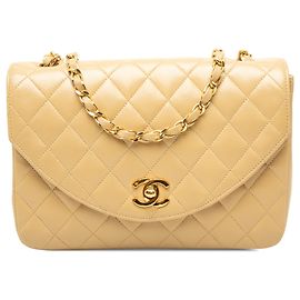Chanel Beige CC Quilted Lambskin Round Flap