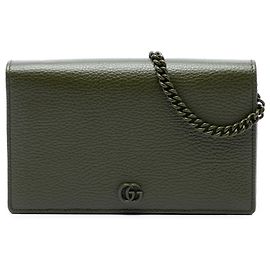Gucci Green GG Marmont Calfskin Wallet On Chain