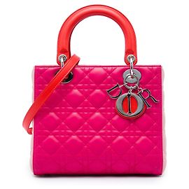 Dior Pink Medium Tricolor Lambskin Cannage Lady Dior