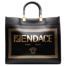 Fendi Black Versace Fendace Medium Calfskin Sunshine Shopper Tote