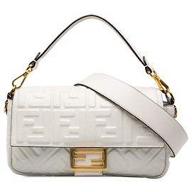 Fendi Baguette Satchel Tasche aus weißem Leder mit Zucca-Prägung