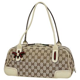 Gucci Schultertasche in Beige und Weiß