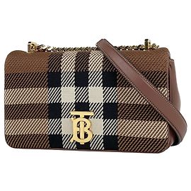 Borsa a tracolla Burberry Small Laura Chain in tessuto con motivo TB Check marrone