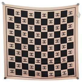 NUOVO FOULARD CHANEL DAMIER LOGO CC AA8763 QUADRATO 90 TWILL DI SETA ROSA