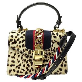 BORSA A MANO GUCCI SYLVIE LEOPARD 470270 IN PELLE DI POLLINO LIMITED EDITION BAG