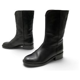 BOTAS CHANEL MEDIA CALF WESTERN G26068 CUERO NEGRO LOGO CC 35 COWBOY BOOTS