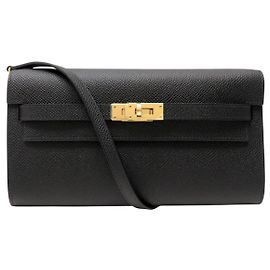 Hermès NUEVO BOLSO DE MANO HERMES KELLY TO GO WALLET CUERO EPSOM NEGRO CORREA DE HOMBRO POUCH BAG