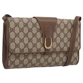 GUCCI GG Supreme Shoulder Bag PVC Beige Gold Tone