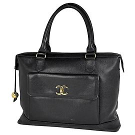 Borsa Tote Chanel in pelle di vitello martellata nera