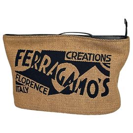 Pouch Salvatore Ferragamo in tessuto e pelle marrone