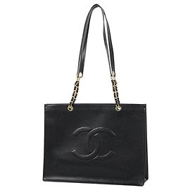 Chanel Tote Bag aus schwarzem genarbtem Kalbsleder