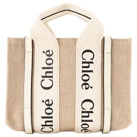 CHLOÉ - Borsa a tracolla Woody mini Chloé in tela e pelle beige