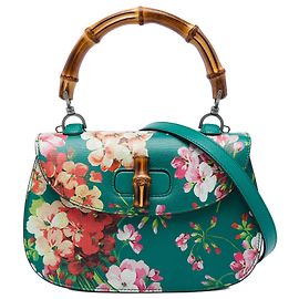 Borsa Gucci Blooms Medium in pelle di vitello verde con manico in bambù