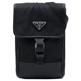 Borsa crossbody per smartphone Prada in Re-Nylon con rifiniture in pelle Saffiano nera
