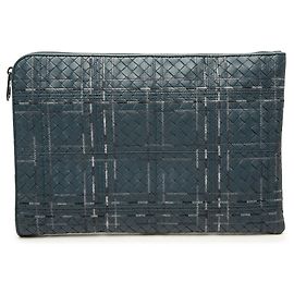 Clutch Metropolis in Nappa Intrecciato blu Bottega Veneta