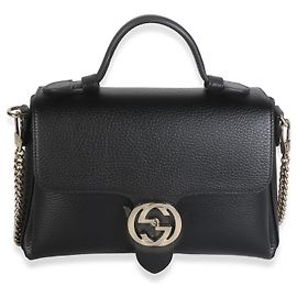 Gucci Black Dollar Calfskin Interlocking G Top Handle Shoulder Bag