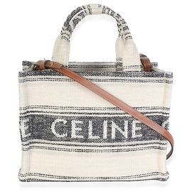 Céline Celine Mini Cabas Thais Tote aus gestreiftem Jacquard in Schwarz und Beige