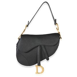 Borsa Saddle Media in pelle di vitello grana naturale nera Christian Dior