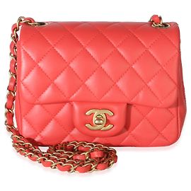 Borsa Mini Square Flap Chanel in pelle d'agnello matelassé rosa scuro